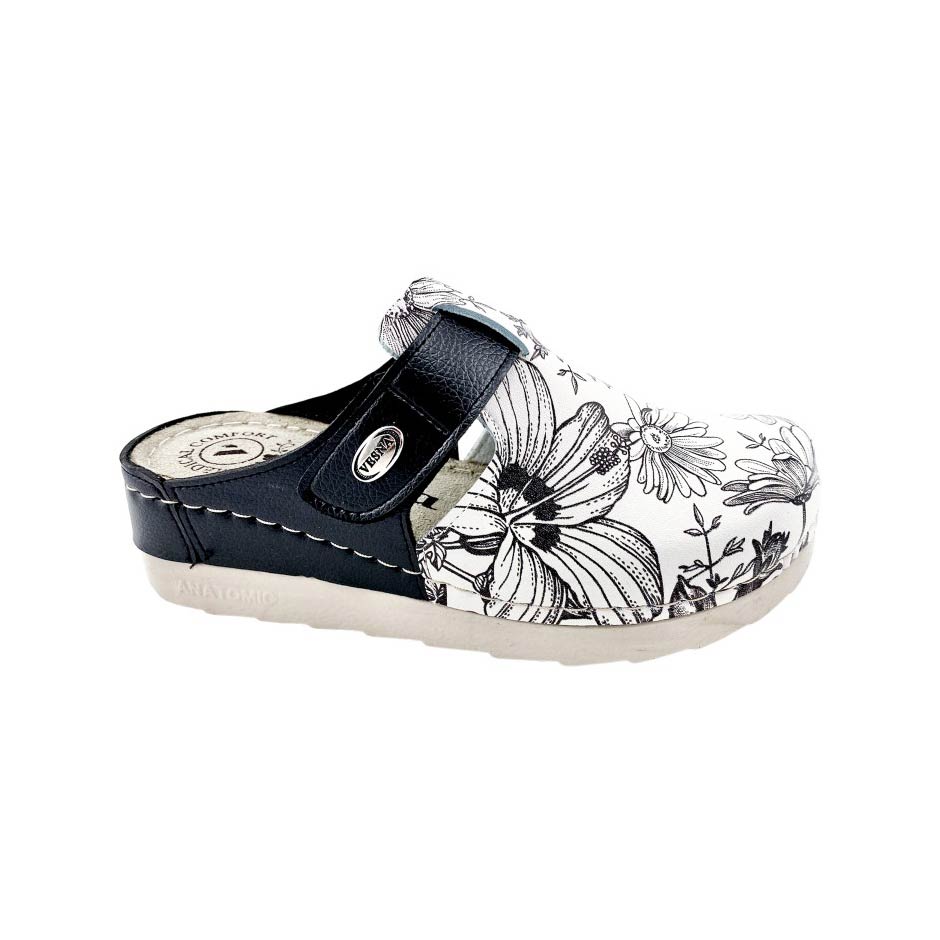 Women's anatomical sandals - flowers with black belt