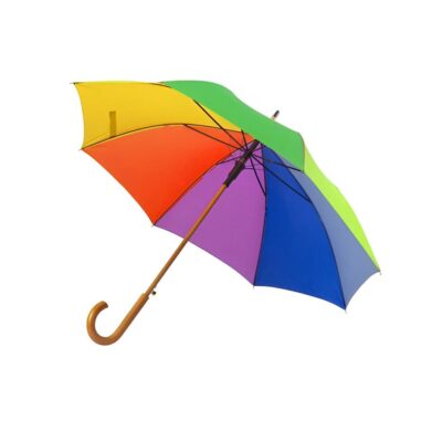 Women’s umbrella Women's umbrella with automatic opening and wooden handle. Mixed colors. Manual closing of the umbrella.